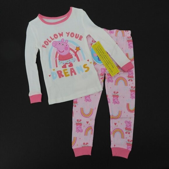 Peppa Pig 3T Toddler Follow Your Dreams Pink Rainbow Pajama Shirt Pants Set NEW - Picture 1 of 9